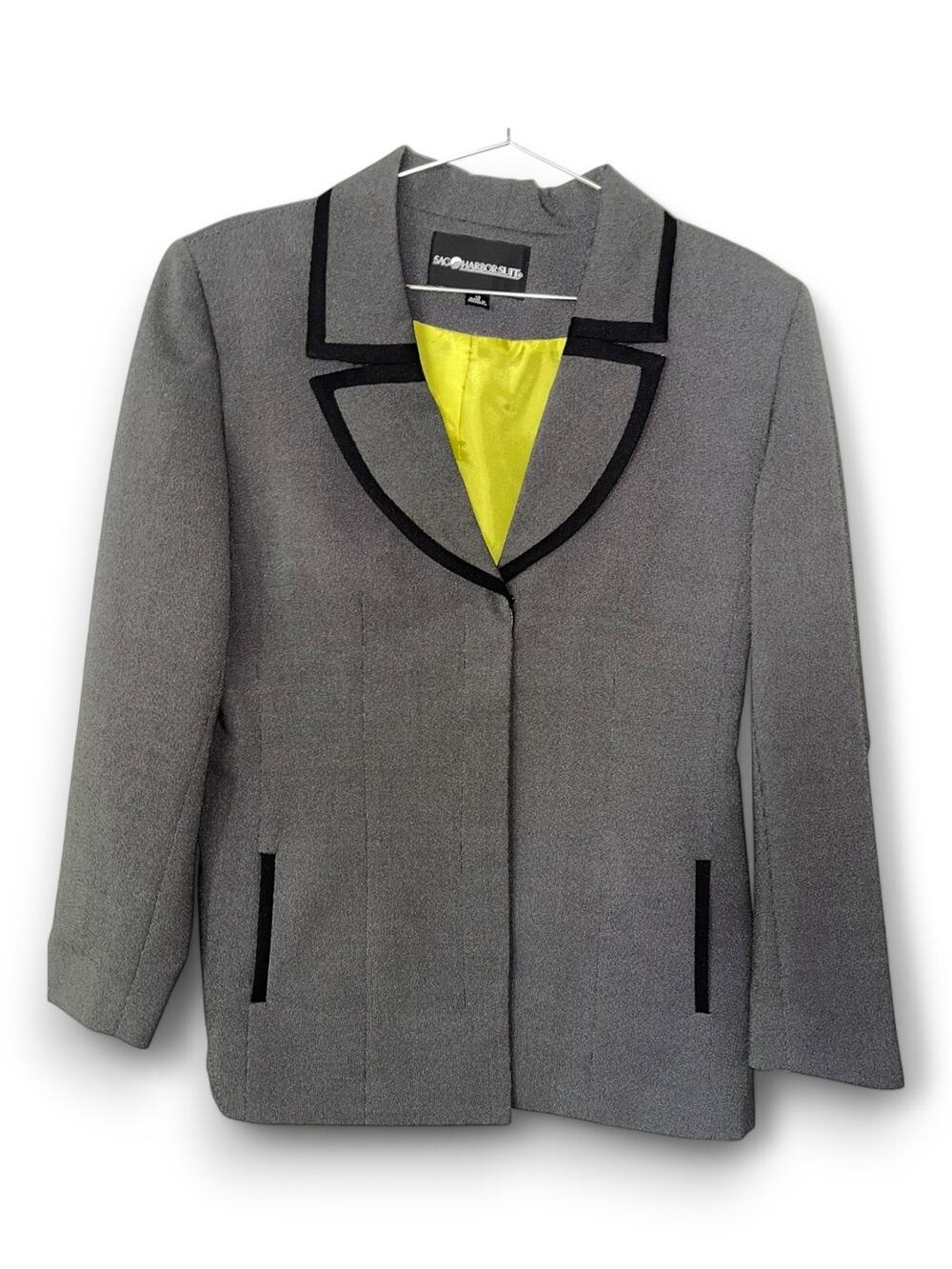 Sag Harbor Suit Jacket | Gray Blazer, Chartreuse Lined, Black edging | Sz 12